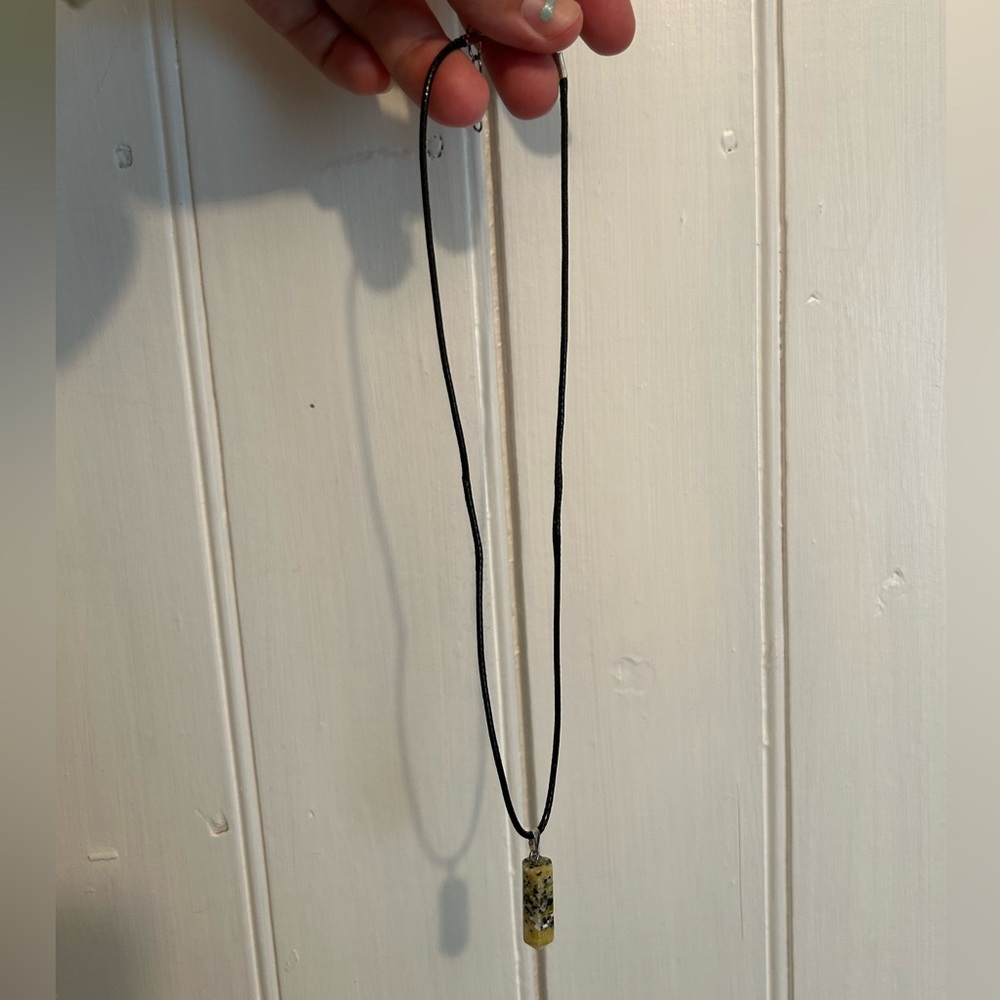 NEW handmade Black Cord Necklace with black & white gemstone Pendant